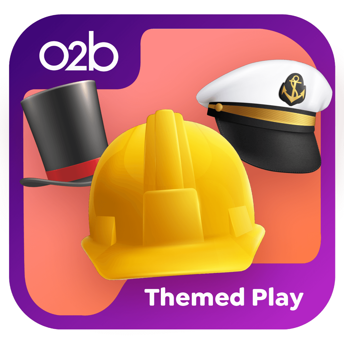 Construction hat, sailor hat. and magician hat on salmon color background. O2B - Themed Play